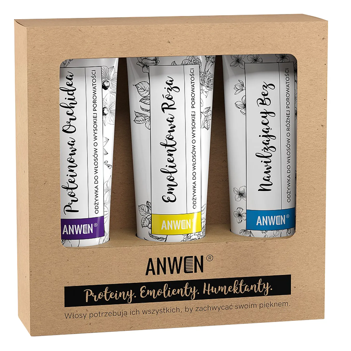Anwen - Orchidea, Róża, Bez - Zestaw 3 Odżywek do Włosów o Wysokiej Porowatości