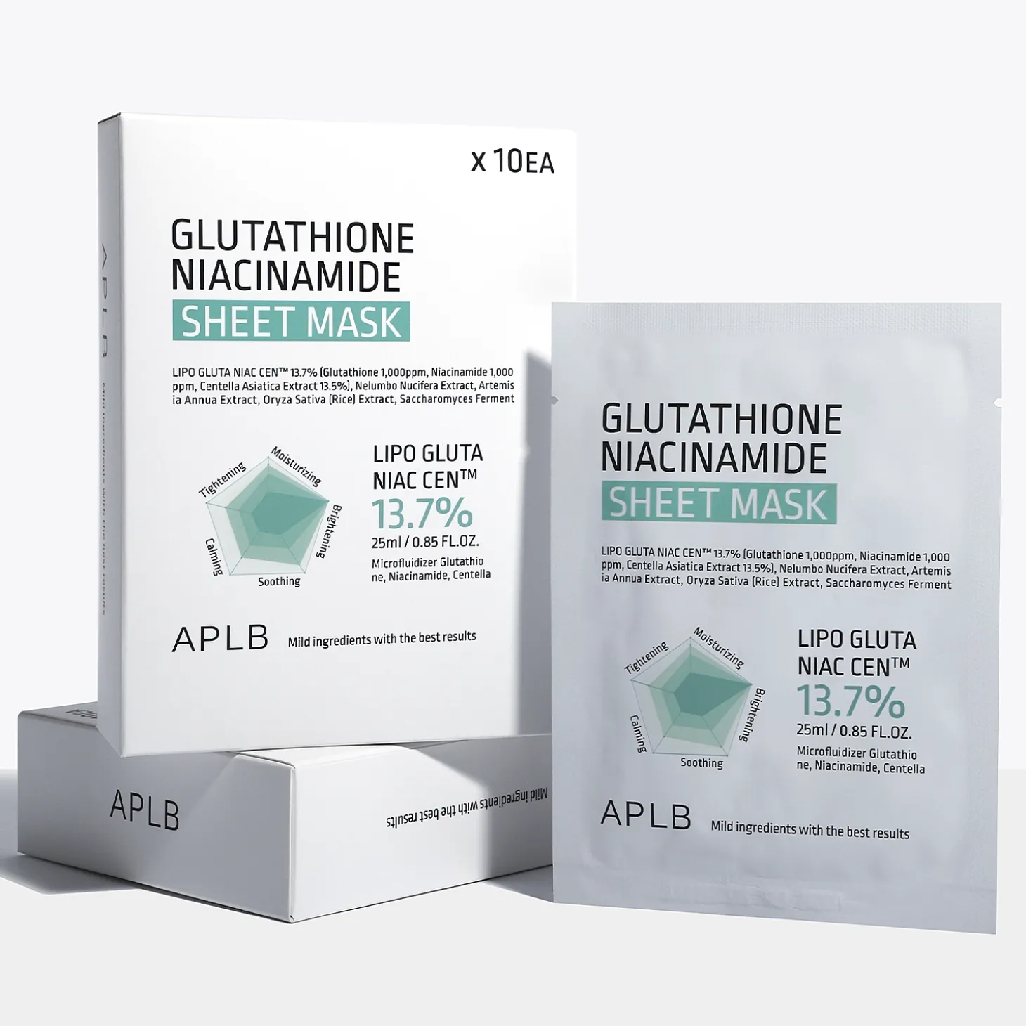 APLB - Glutathione Niacinamide Sheet Mask Set - Zestaw Rozjaśniających Masek w Płachcie do Twarzy - 10x25ml