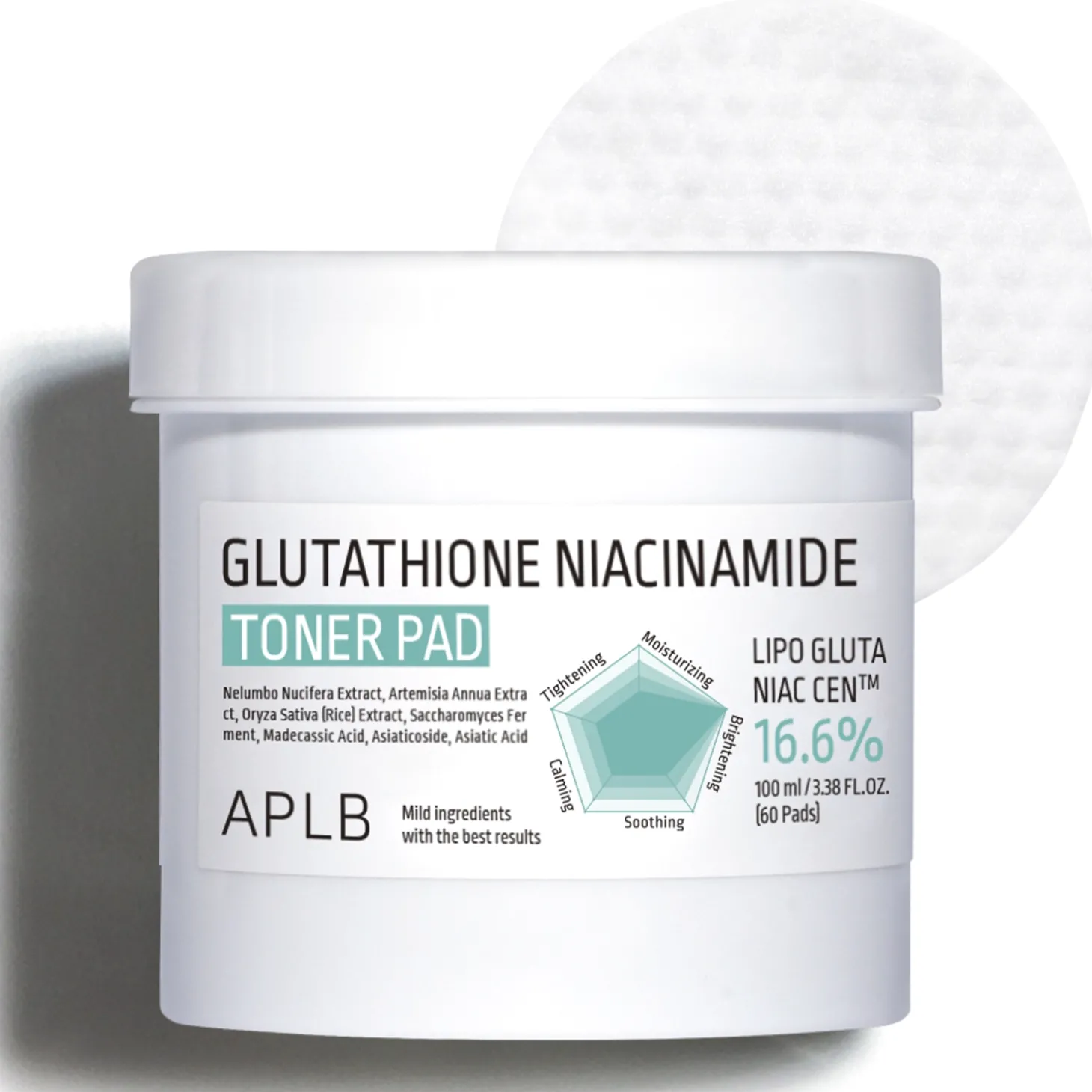 APLB - Glutathione Niacinamide Toner Pad - Rozjaśniające Płatki do Twarzy - 60szt/100ml