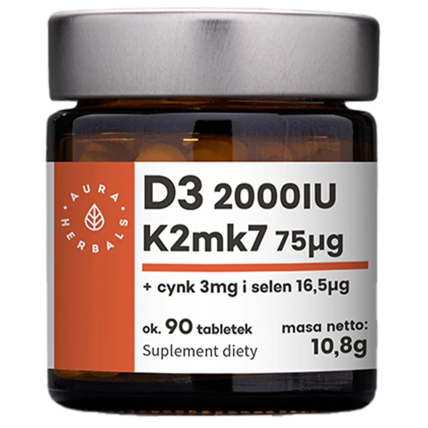 Aura Herbals - Witamina D3 2000 IU + K2 + Cynk + Selen - Tabletki - 90szt