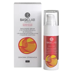 BasicLab - Cosmetology Esteticus - Odnowa i Stymulacja - Emulsyjne Serum z 1% Czystego Retinolu, 5% Witaminą C, Koenzymem Q10 i 2% Komórkami Macierzystymi z Wąkrotki Azjatyckiej - 30ml