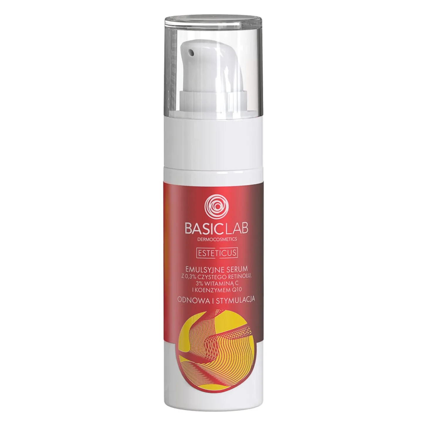 BasicLab - Esteticus - Odnowa i Stymulacja - Emulsyjne Serum z 0,3% Czystego Retinolu, 3% Witaminą C i Koenzymem Q10 - 30ml