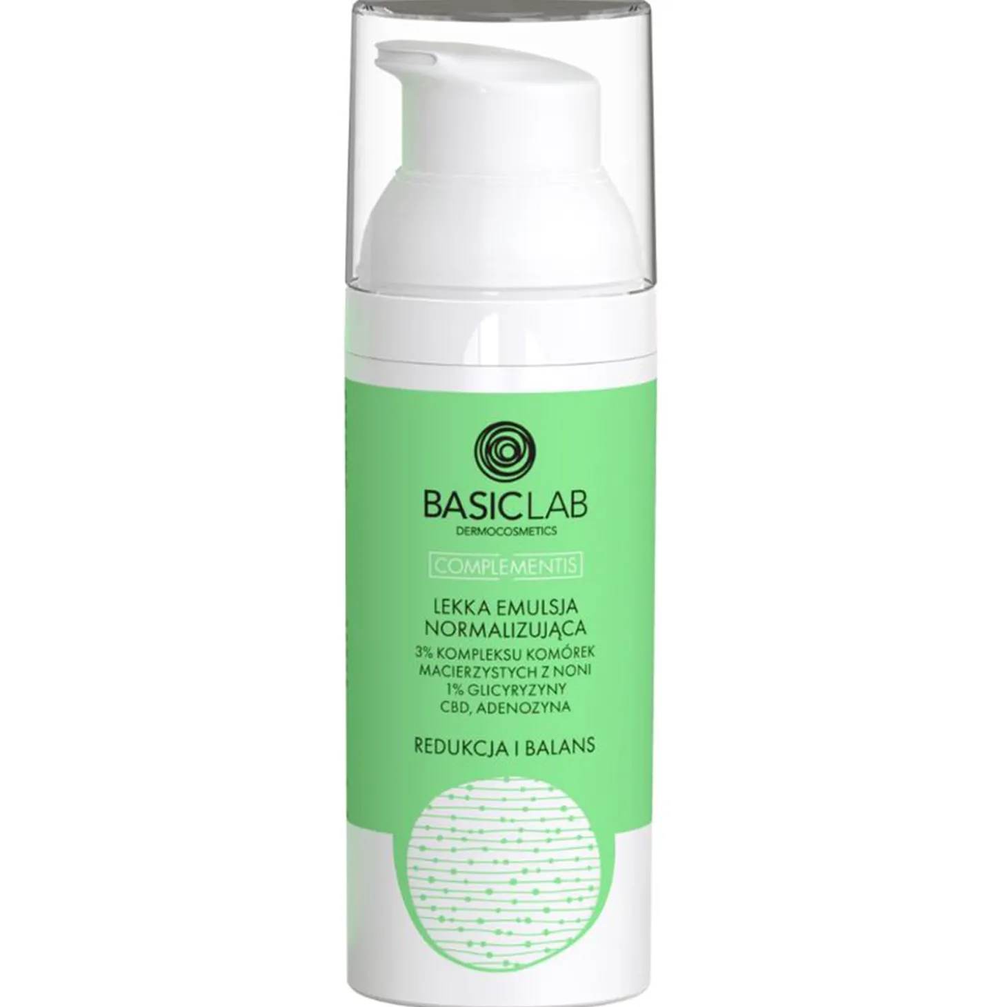 BasicLab - Lekka Emulsja Normalizująca 3% Kompleksu Komórek Macierzystych z Noni, 1% Glicyryzyny, CBD i Adenozyna - 50ml
