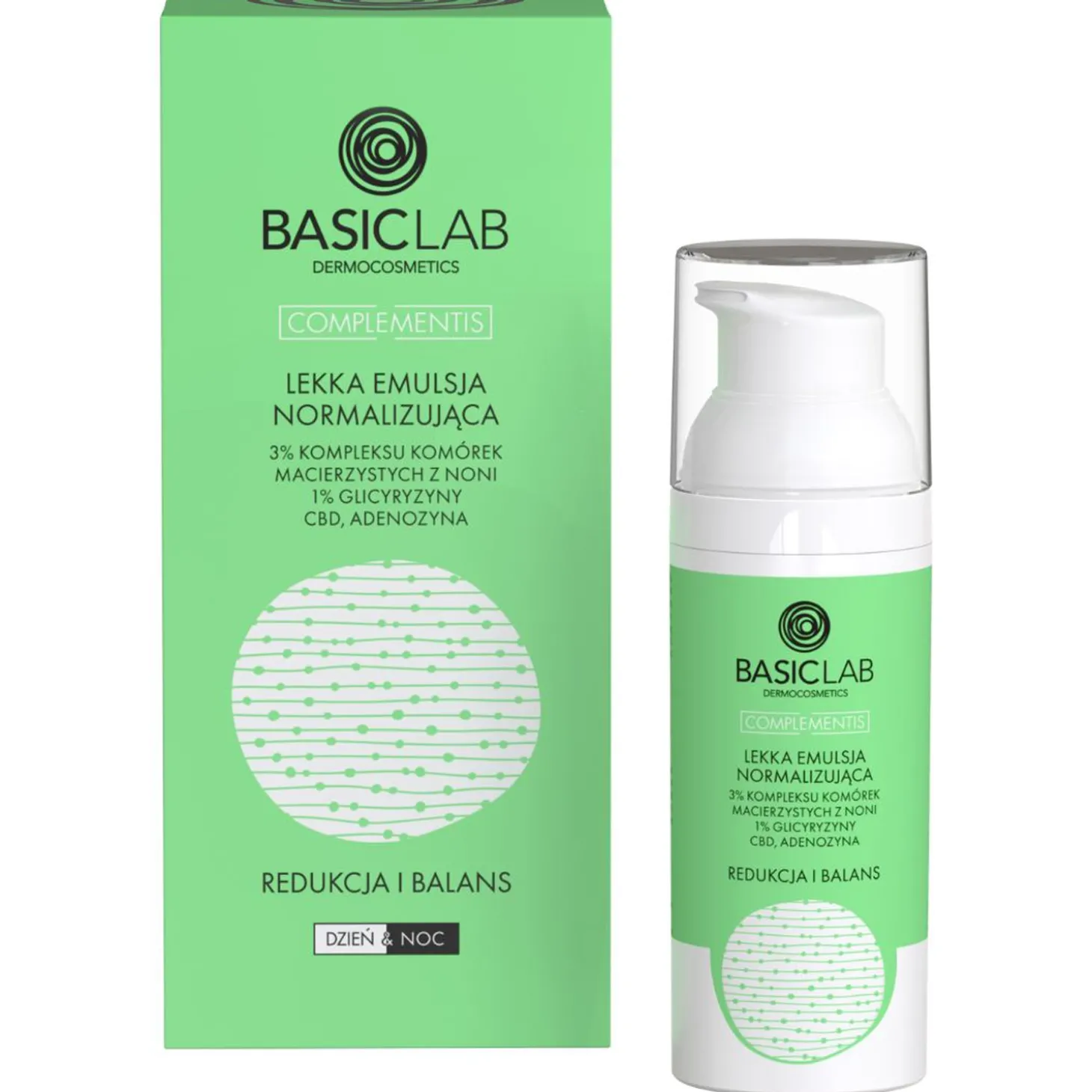 BasicLab - Lekka Emulsja Normalizująca 3% Kompleksu Komórek Macierzystych z Noni, 1% Glicyryzyny, CBD i Adenozyna - 50ml