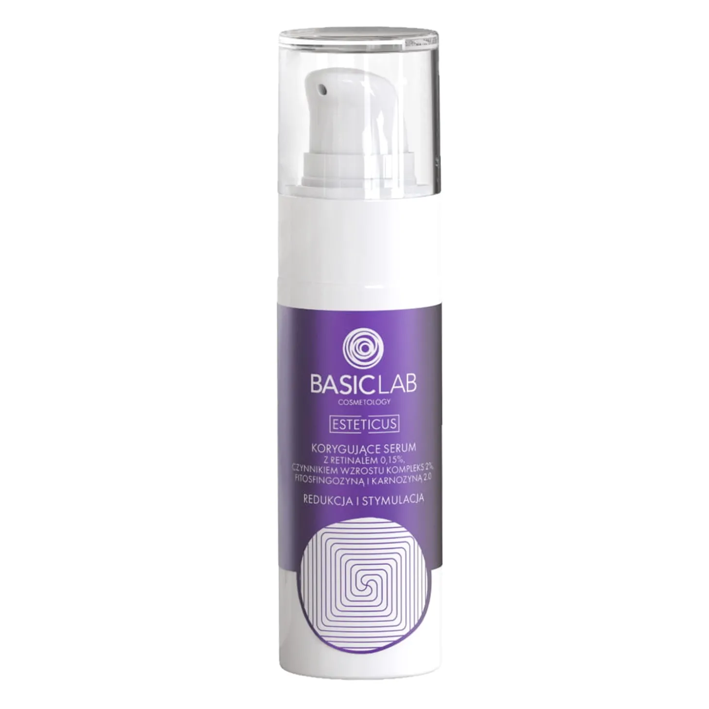 BasicLab - Redukcja i Stymulacja - Korygujące Serum z Retinalem 0,15%, Czynnikiem Wzrostu Kompleks 2%, Fitosfingozyną i Karnozyną 2.0 - 30ml