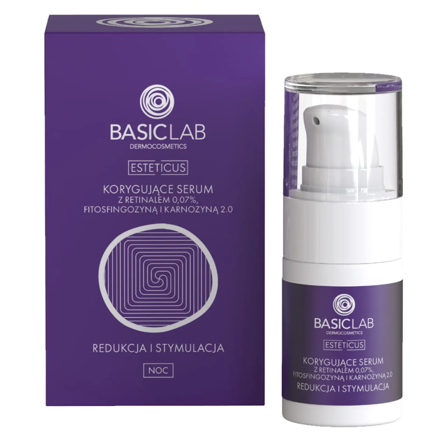 BasicLab - Redukcja i Stymulacja - Korygujące Serum z Retinalem 0,07%, Fitosfingozyną i Karnozyną 2.0 - 15ml