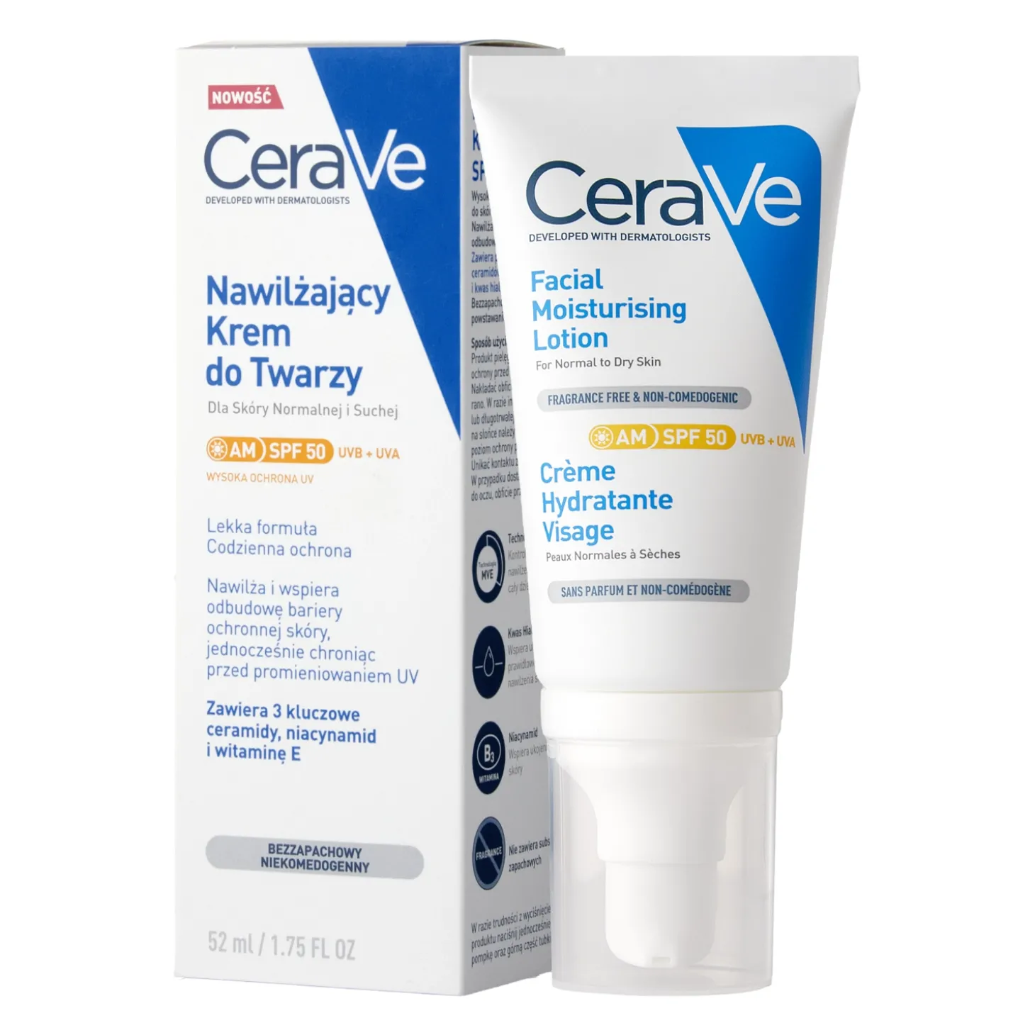 CeraVe - Nawilżający Krem do Twarzy SPF50 - 52ml