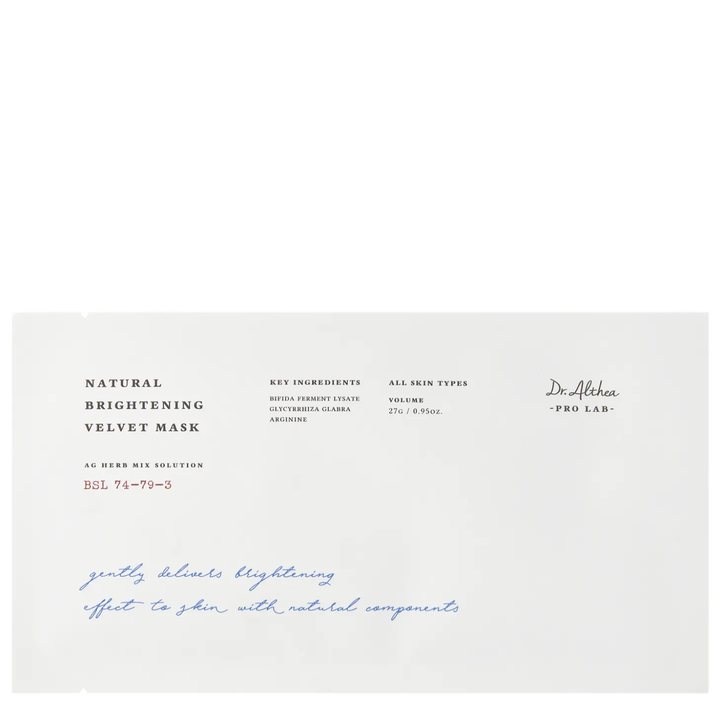 Dr. Althea - Natural Brightening Velvet Mask - Rozjaśniająca Maska w Płachcie - 1szt/27g