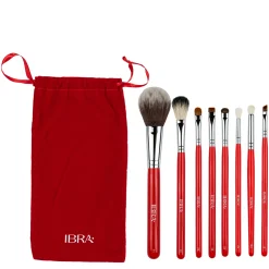 Ibra Makeup - Zestaw 8 Pędzli Do Makijażu z Czerwonym Futerałem
