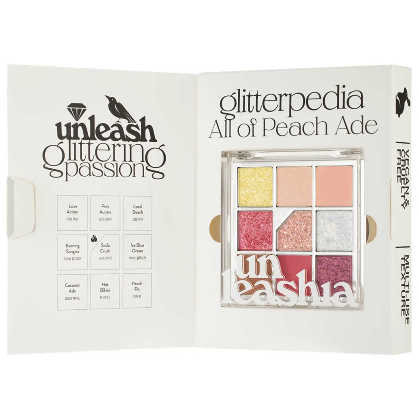 Unleashia - Glitterpedia Eye Palette - Paleta Wegańskich Cieni do Powiek - 7 All of Peach Ade - 6,6g