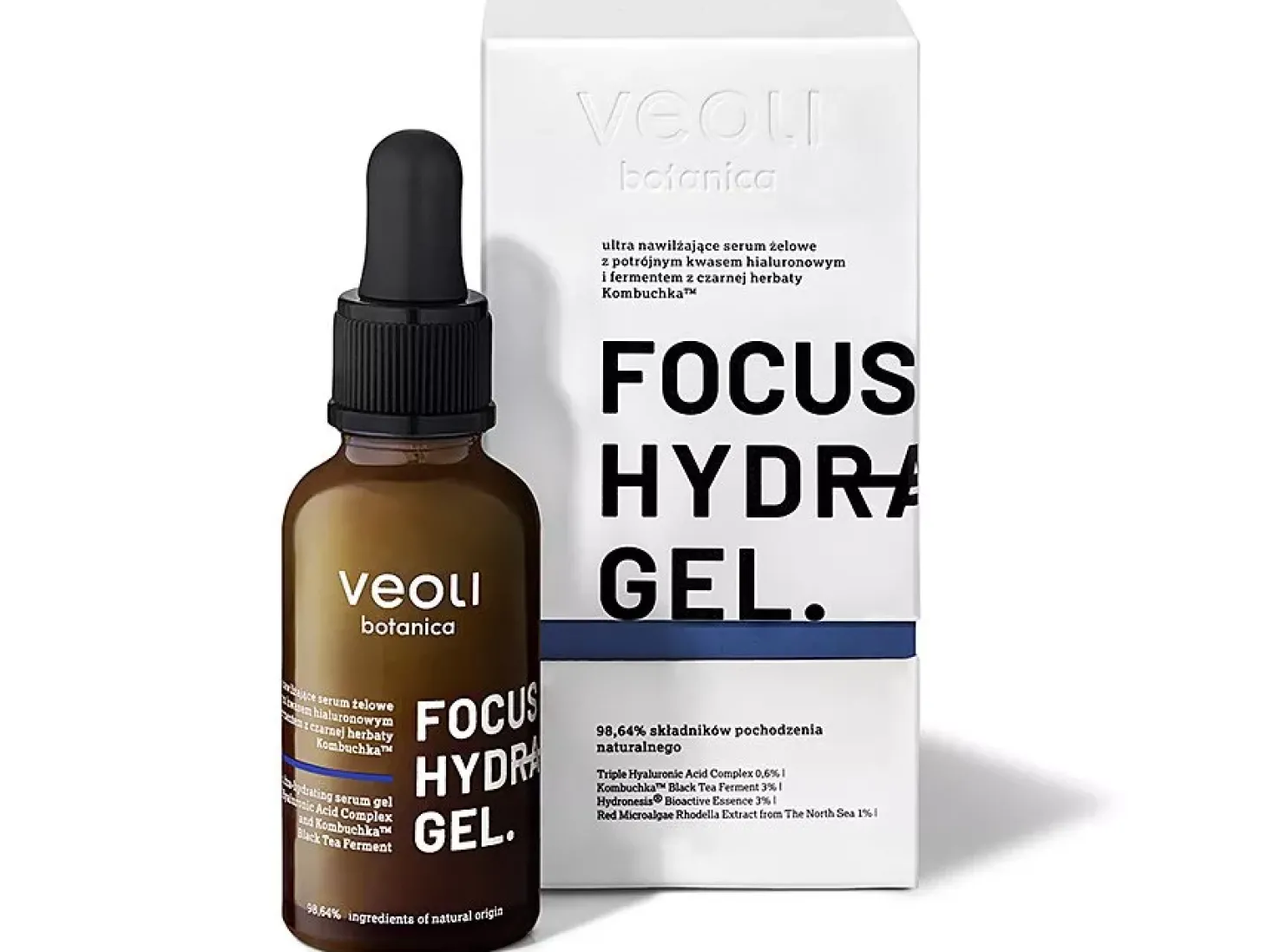 Veoli Botanica - Focus Hydration Gel - Ultra Nawilżające Serum Żelowe z Potrójnym Kwasem Hialuronowym i Fermentem z Czarnej Herbaty Kombuchka - 30ml